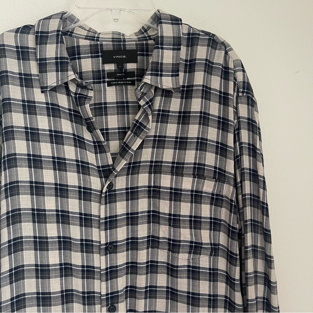 Vince Lyocell Checkered Button Down Long Sleeve S… - image 1